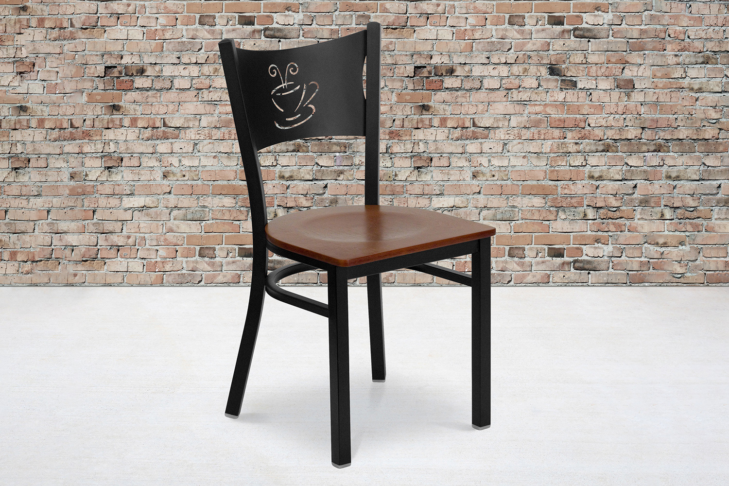 BLNK HERCULES Series Black Metal Coffee Back Restaurant Chair with Wood Seat