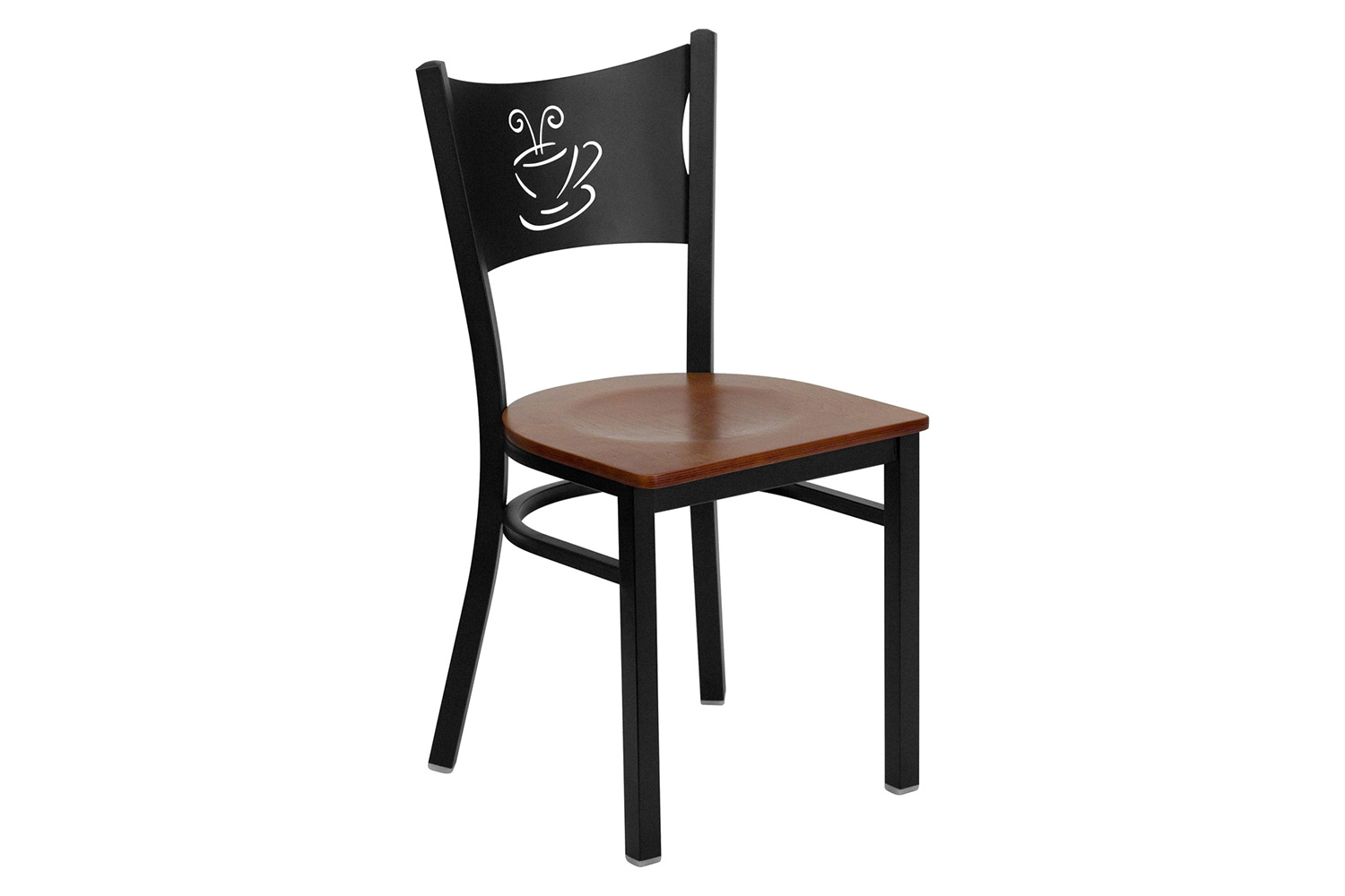 BLNK HERCULES Series Black Metal Coffee Back Restaurant Chair with Wood Seat - Cherry