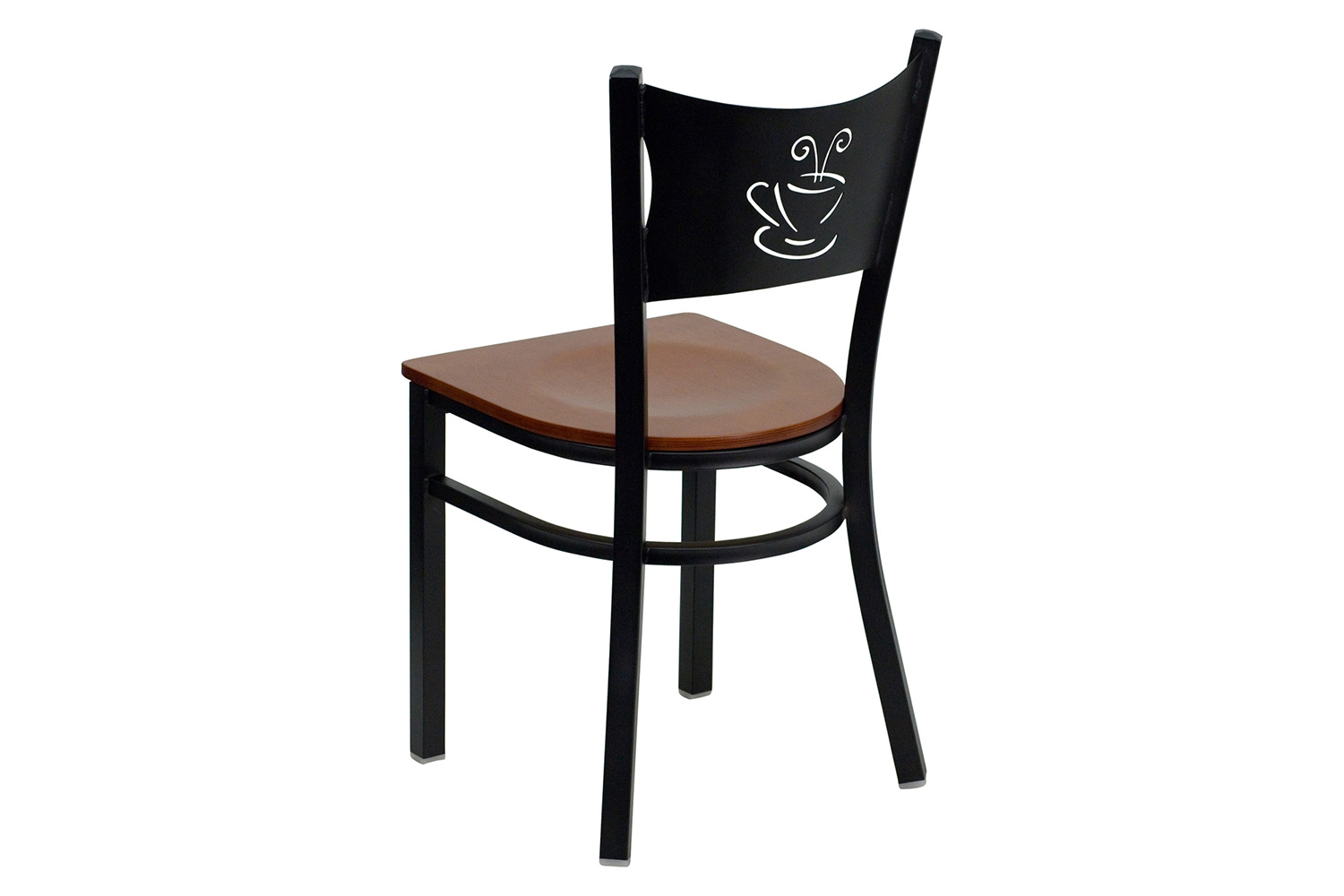 BLNK HERCULES Series Black Metal Coffee Back Restaurant Chair with Wood Seat - Cherry