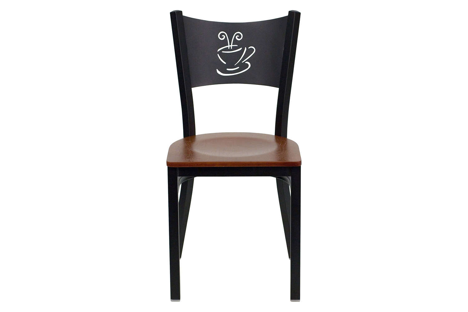 BLNK HERCULES Series Black Metal Coffee Back Restaurant Chair with Wood Seat - Cherry