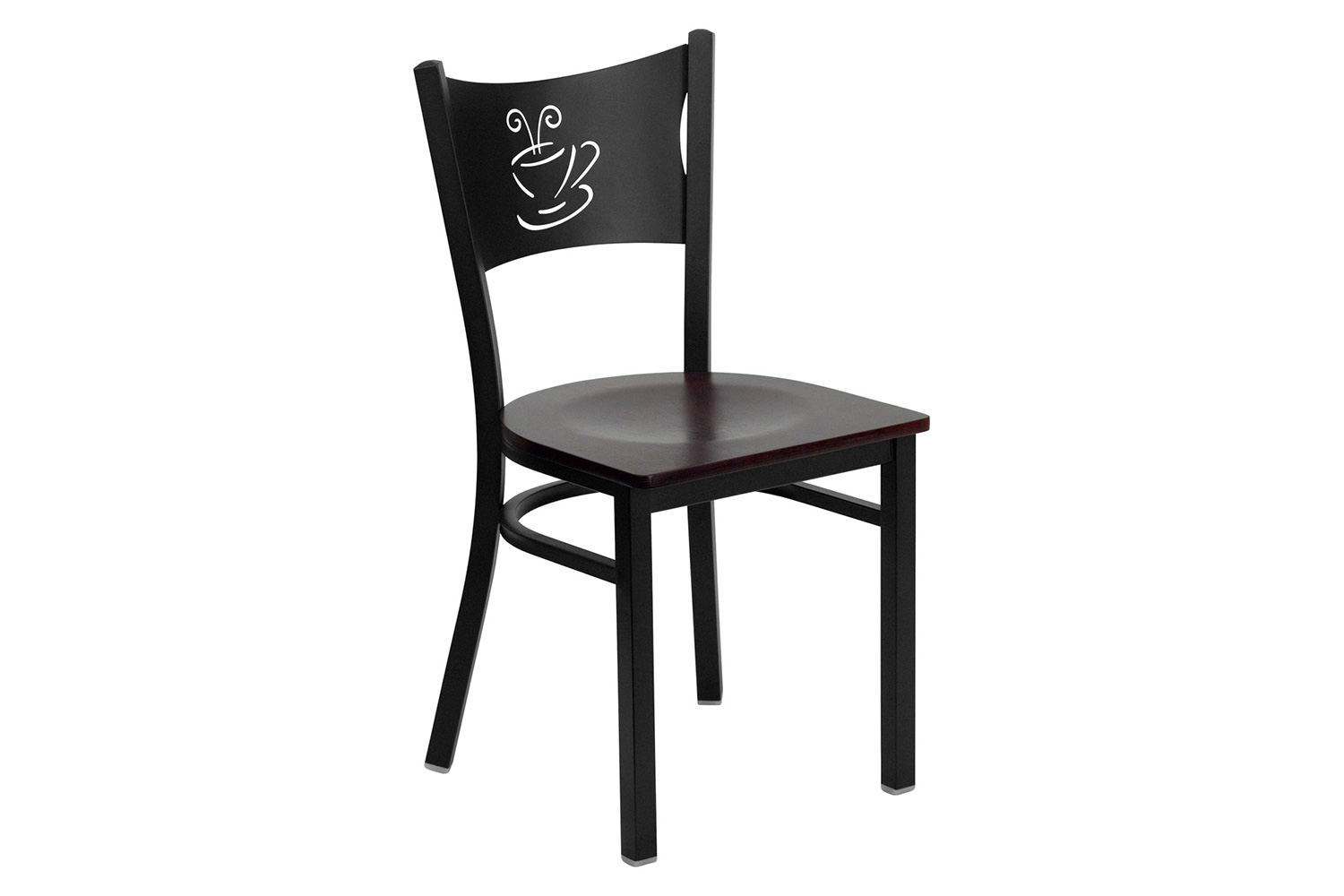 BLNK HERCULES Series Black Metal Coffee Back Restaurant Chair with Wood Seat - Mahogany