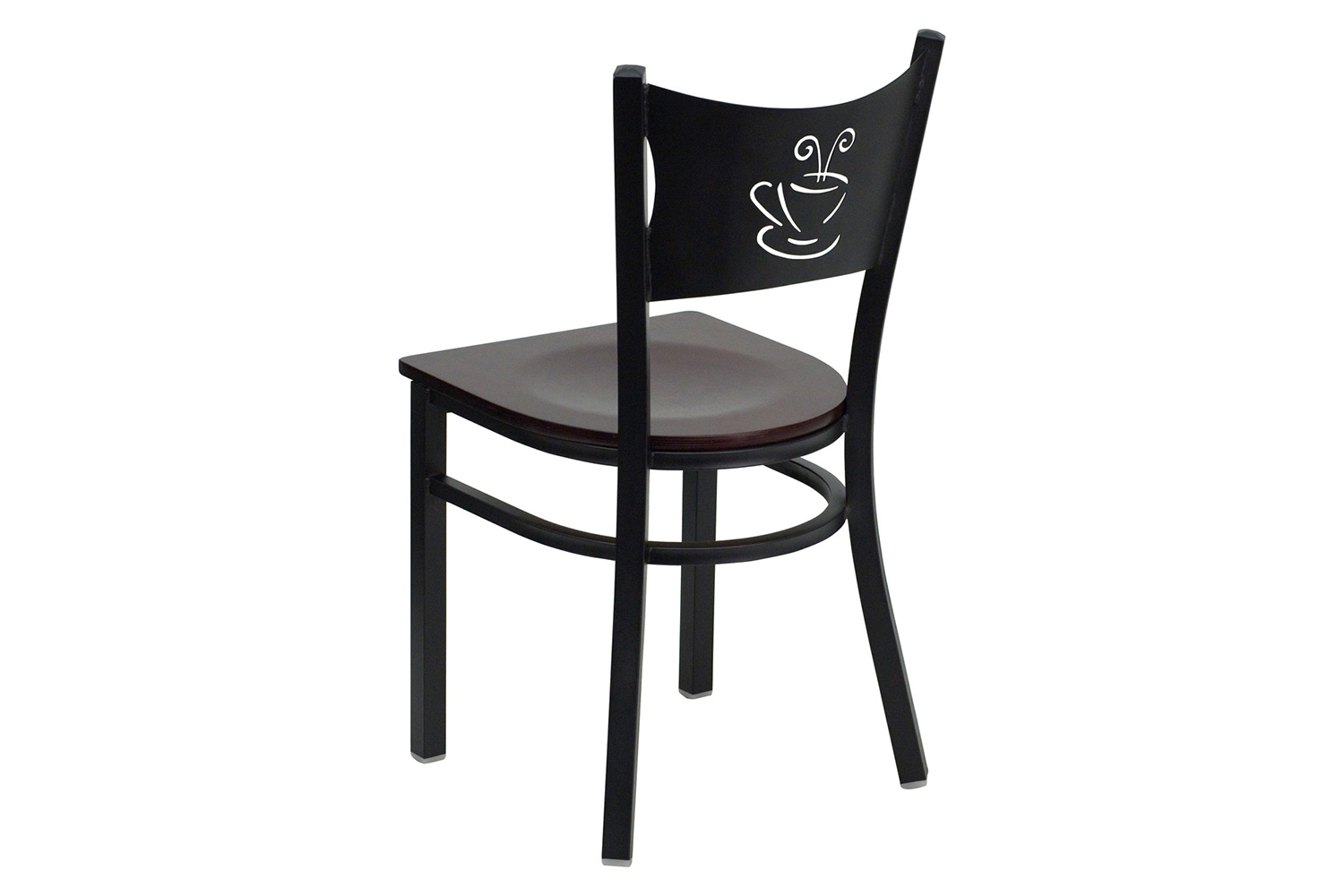 BLNK HERCULES Series Black Metal Coffee Back Restaurant Chair with Wood Seat - Mahogany