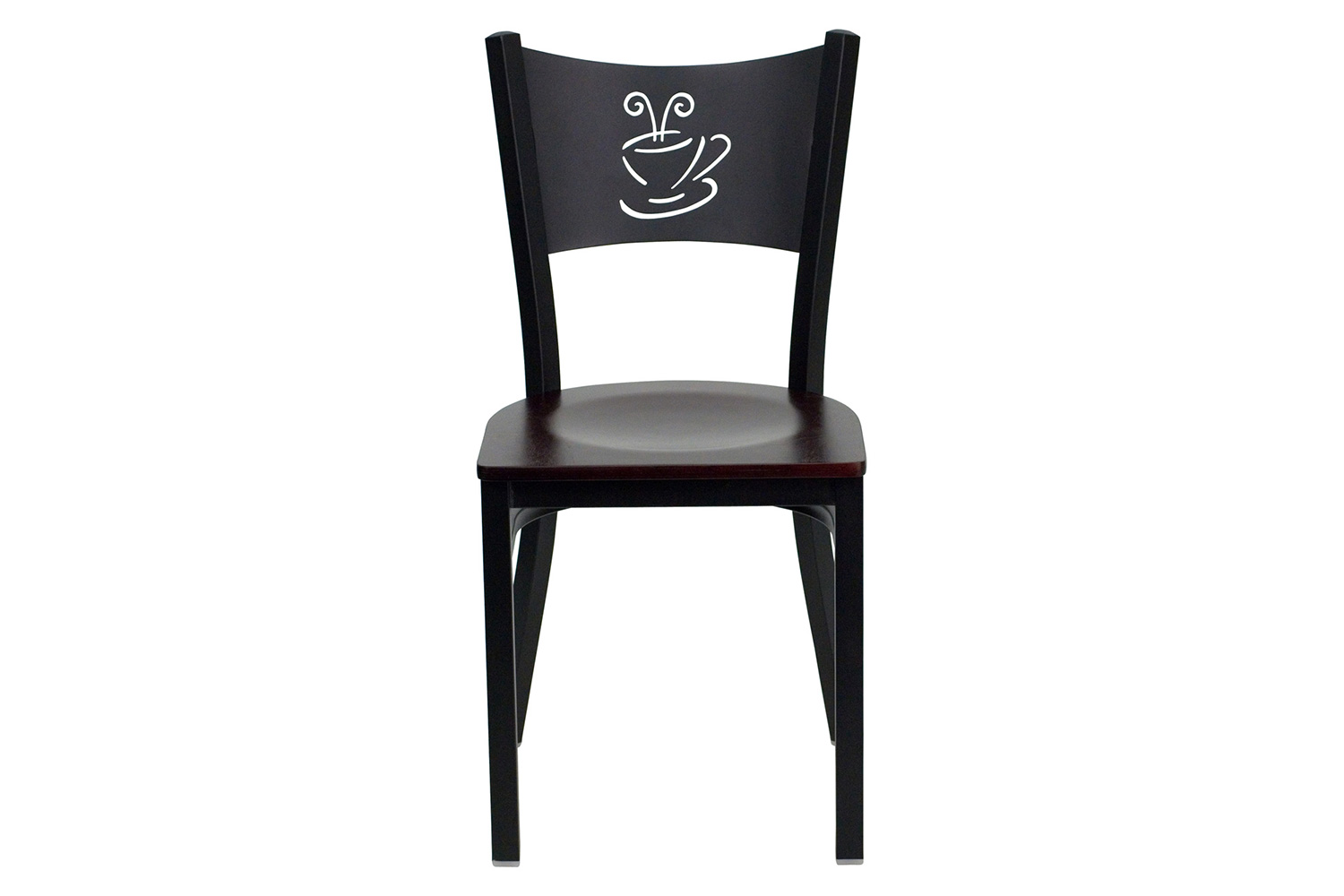 BLNK HERCULES Series Black Metal Coffee Back Restaurant Chair with Wood Seat - Mahogany