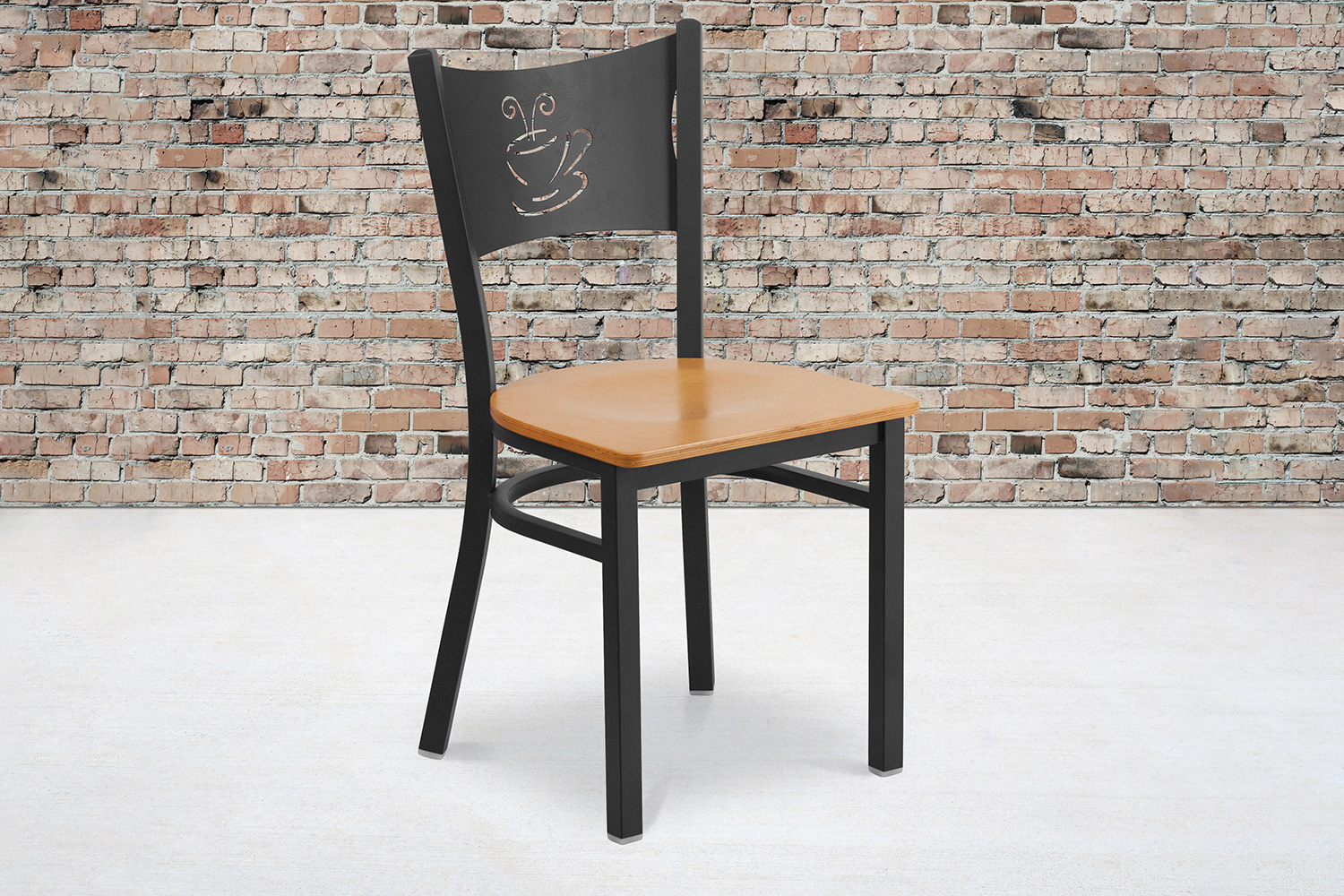 BLNK HERCULES Series Black Metal Coffee Back Restaurant Chair with Wood Seat