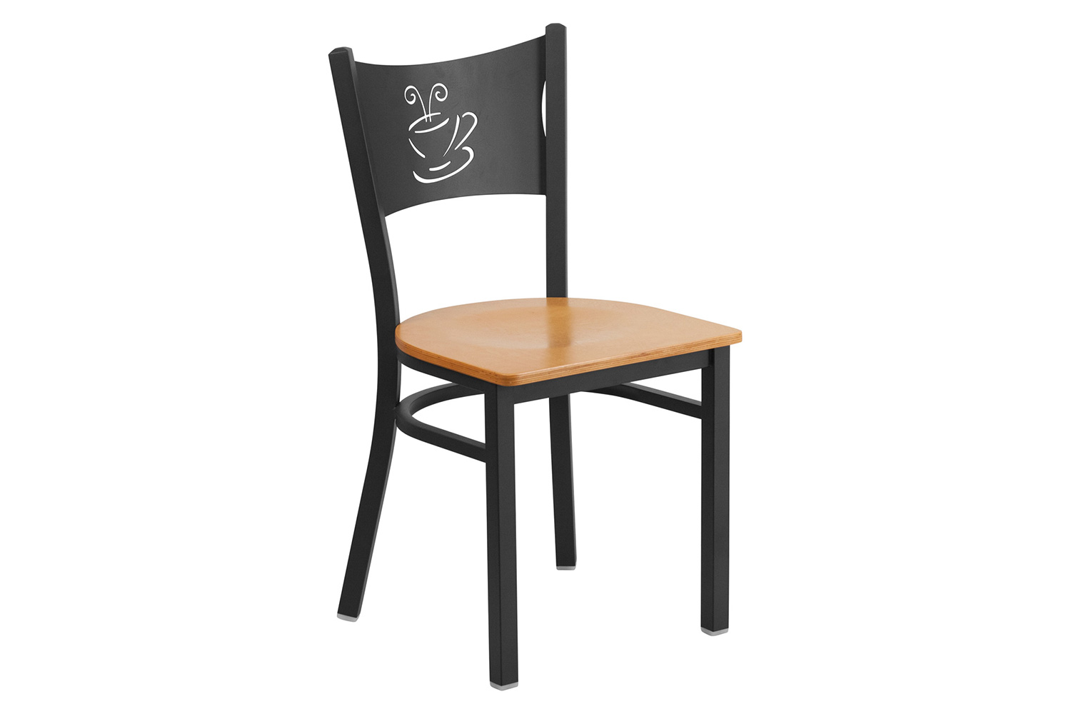 BLNK HERCULES Series Black Metal Coffee Back Restaurant Chair with Wood Seat - Natural