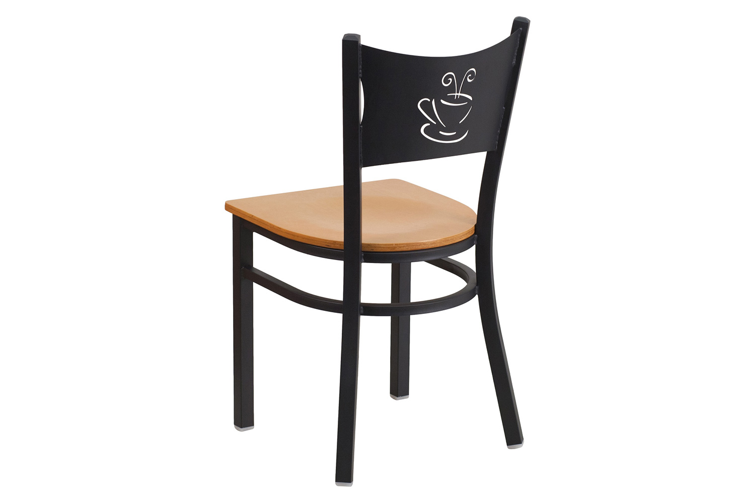 BLNK HERCULES Series Black Metal Coffee Back Restaurant Chair with Wood Seat - Natural