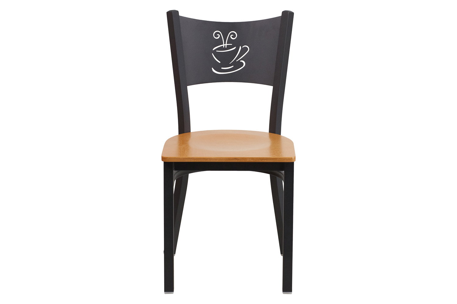 BLNK HERCULES Series Black Metal Coffee Back Restaurant Chair with Wood Seat - Natural