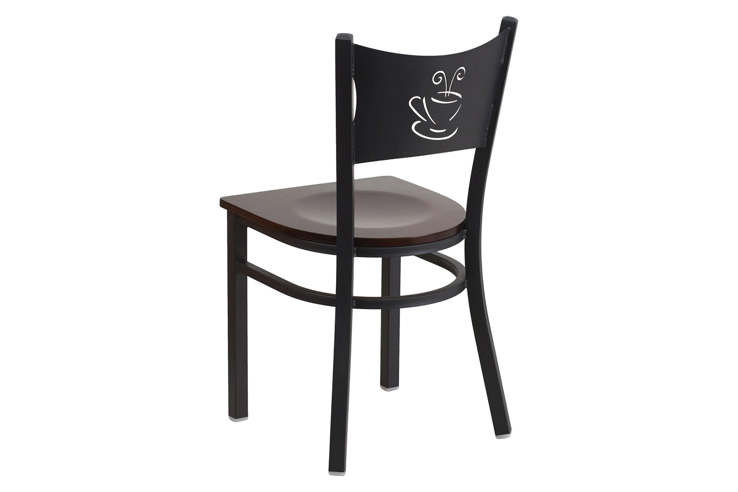 BLNK HERCULES Series Black Metal Coffee Back Restaurant Chair with Wood Seat - Walnut