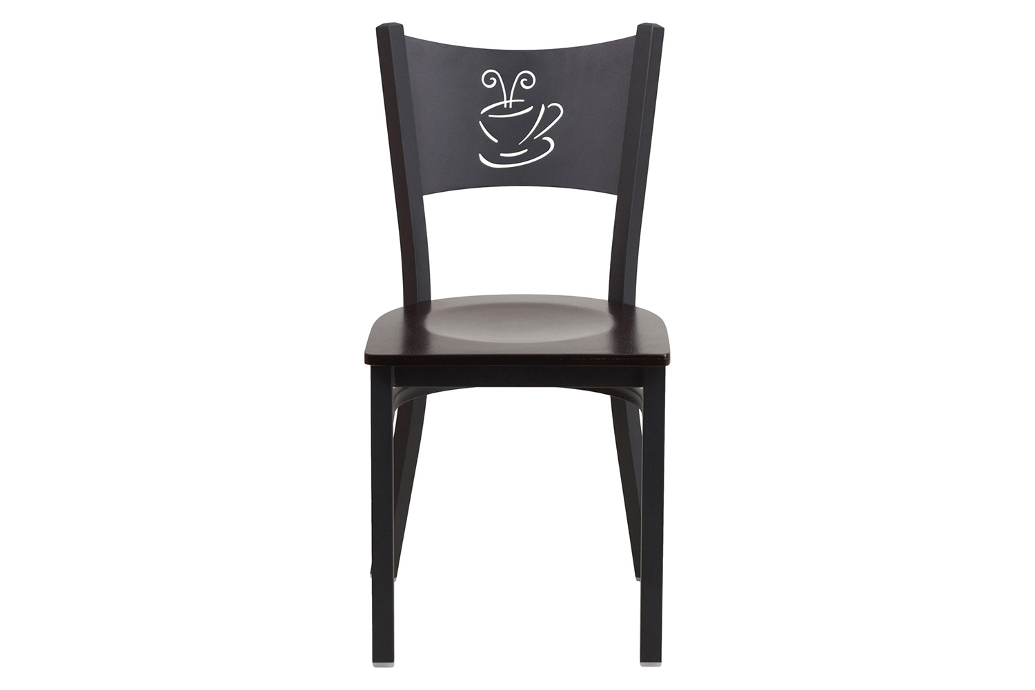 BLNK HERCULES Series Black Metal Coffee Back Restaurant Chair with Wood Seat - Walnut