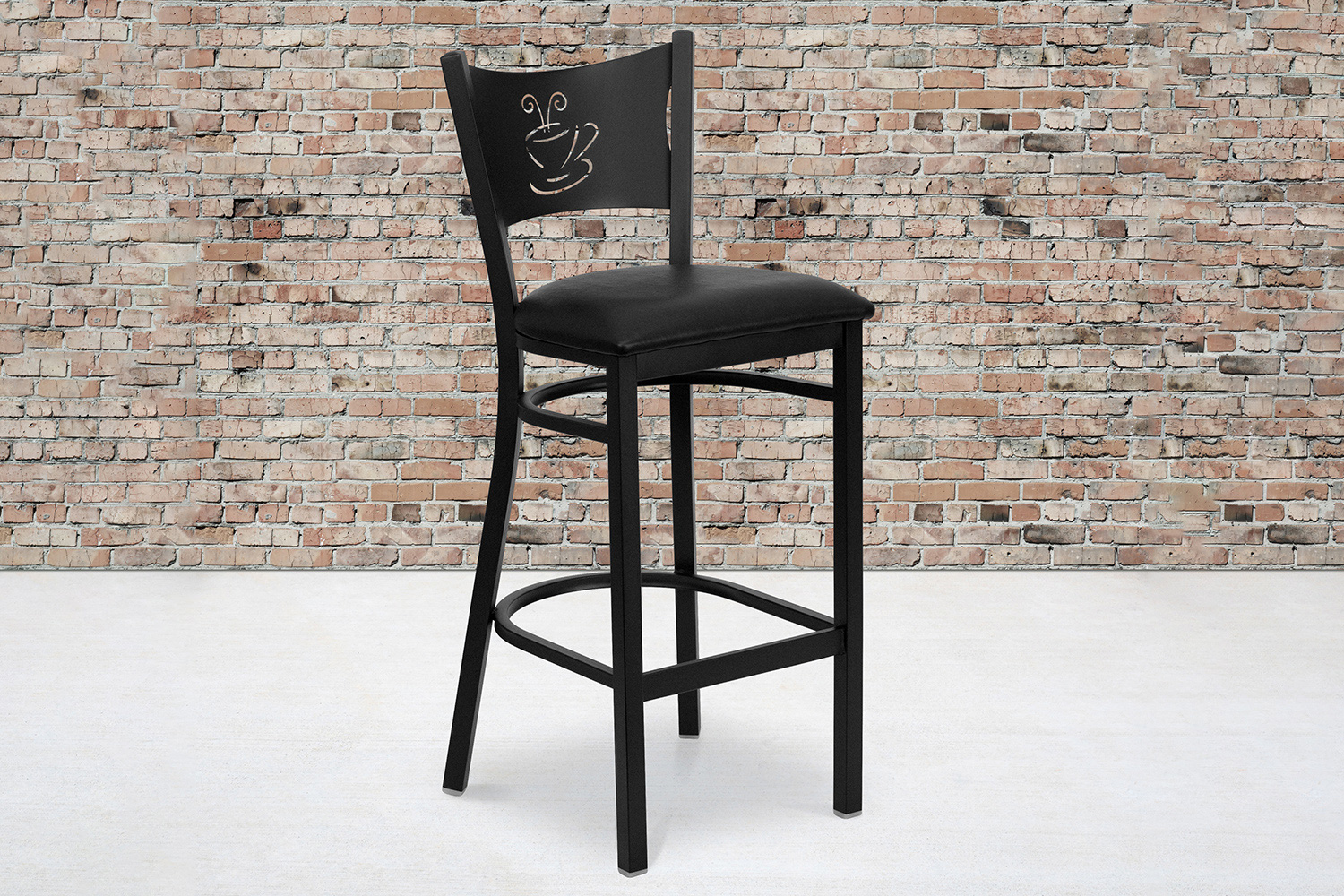 BLNK HERCULES Series Black Metal Coffee Back Restaurant Bar Stool with Vinyl Seat