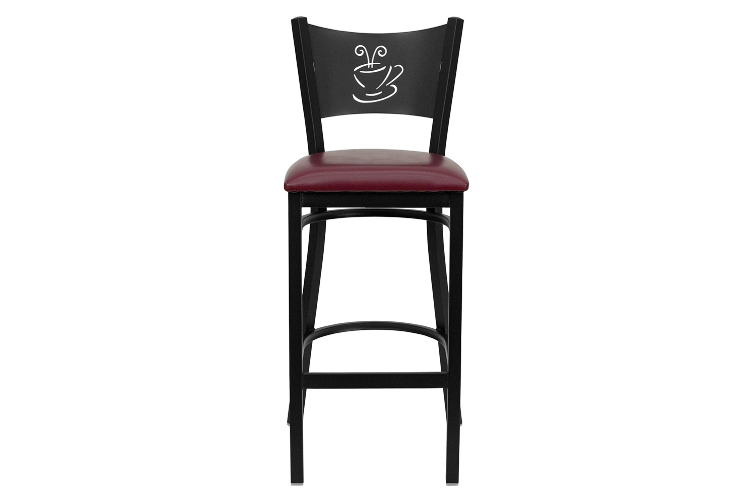 BLNK HERCULES Series Black Metal Coffee Back Restaurant Bar Stool with Vinyl Seat - Burgundy