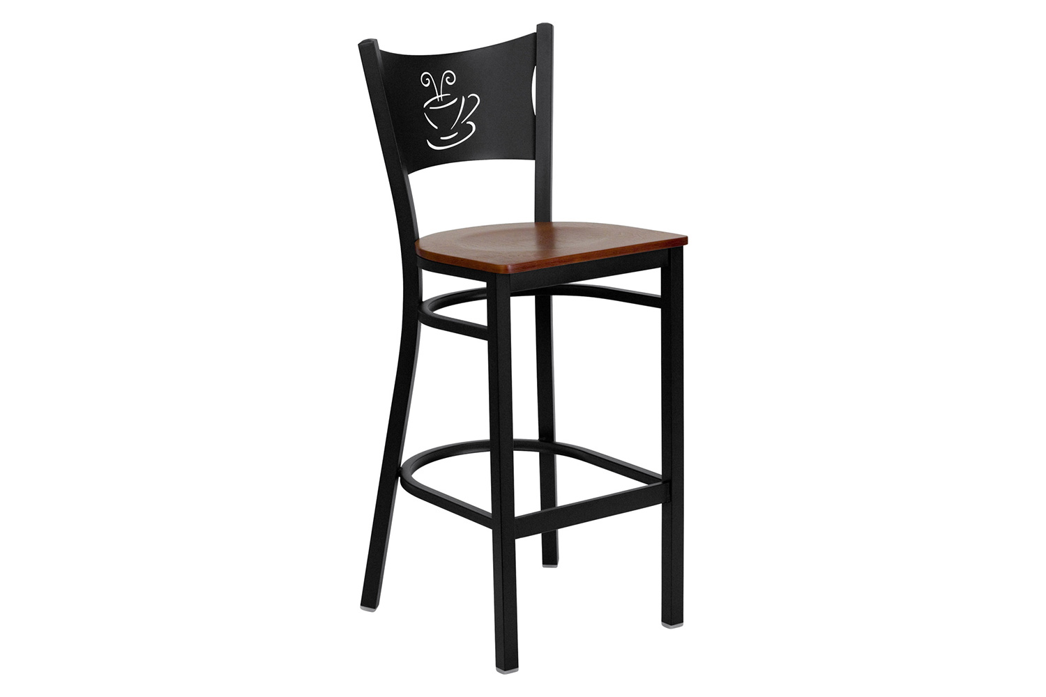 BLNK HERCULES Series Black Metal Coffee Back Restaurant Bar Stool with Wood Seat - Cherry