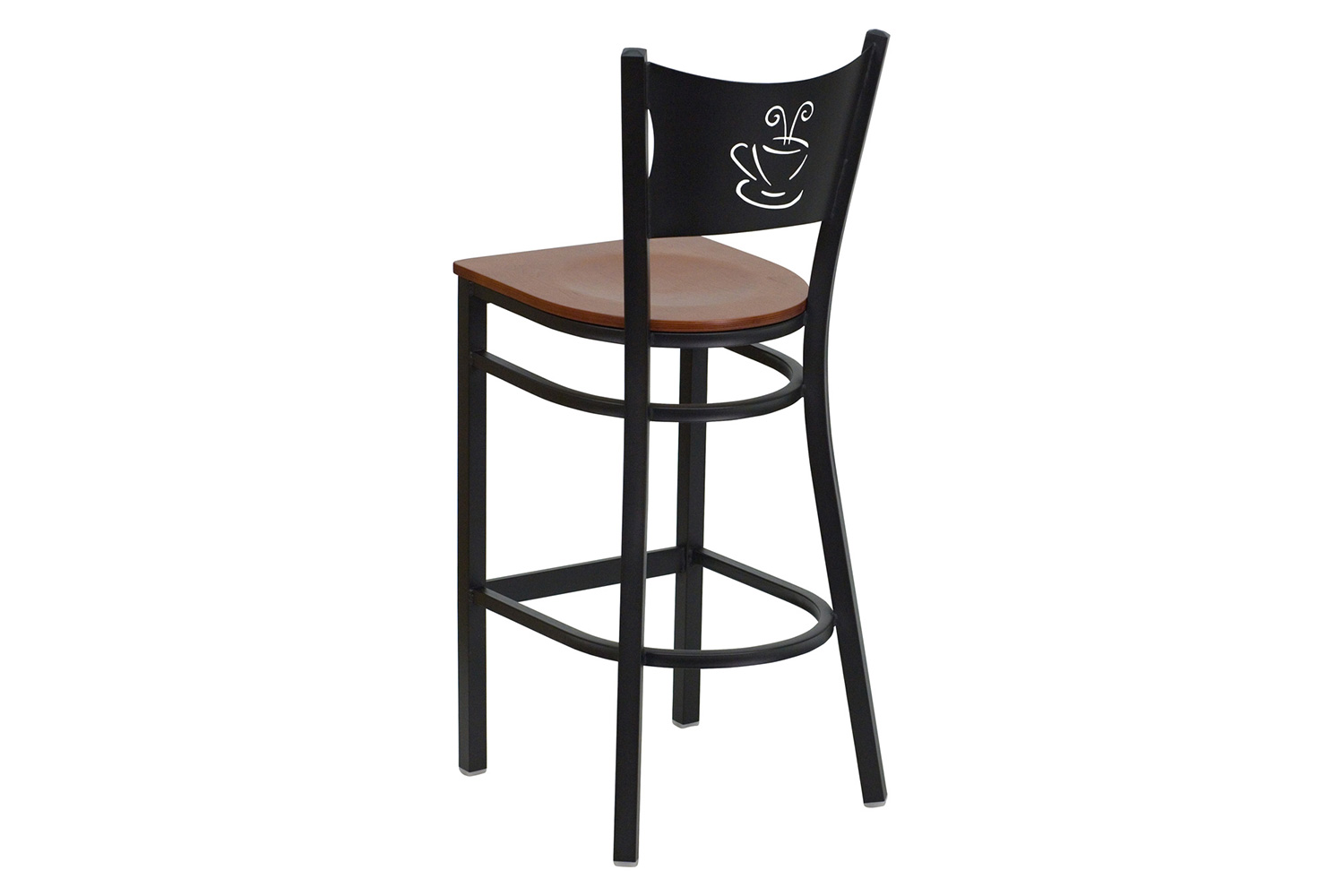 BLNK HERCULES Series Black Metal Coffee Back Restaurant Bar Stool with Wood Seat - Cherry