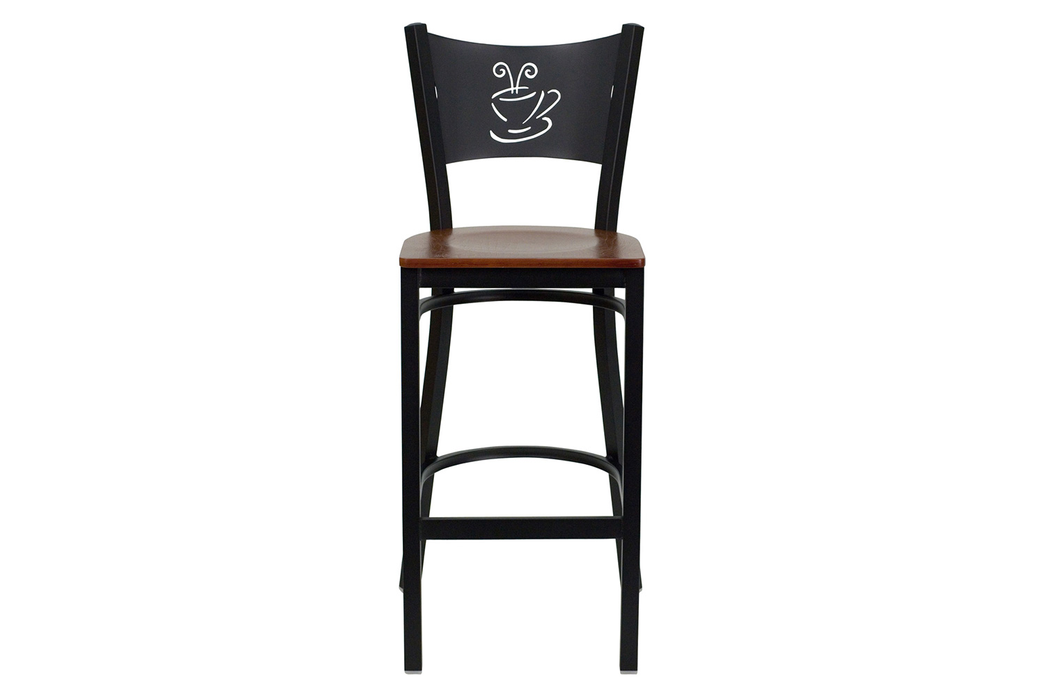 BLNK HERCULES Series Black Metal Coffee Back Restaurant Bar Stool with Wood Seat - Cherry