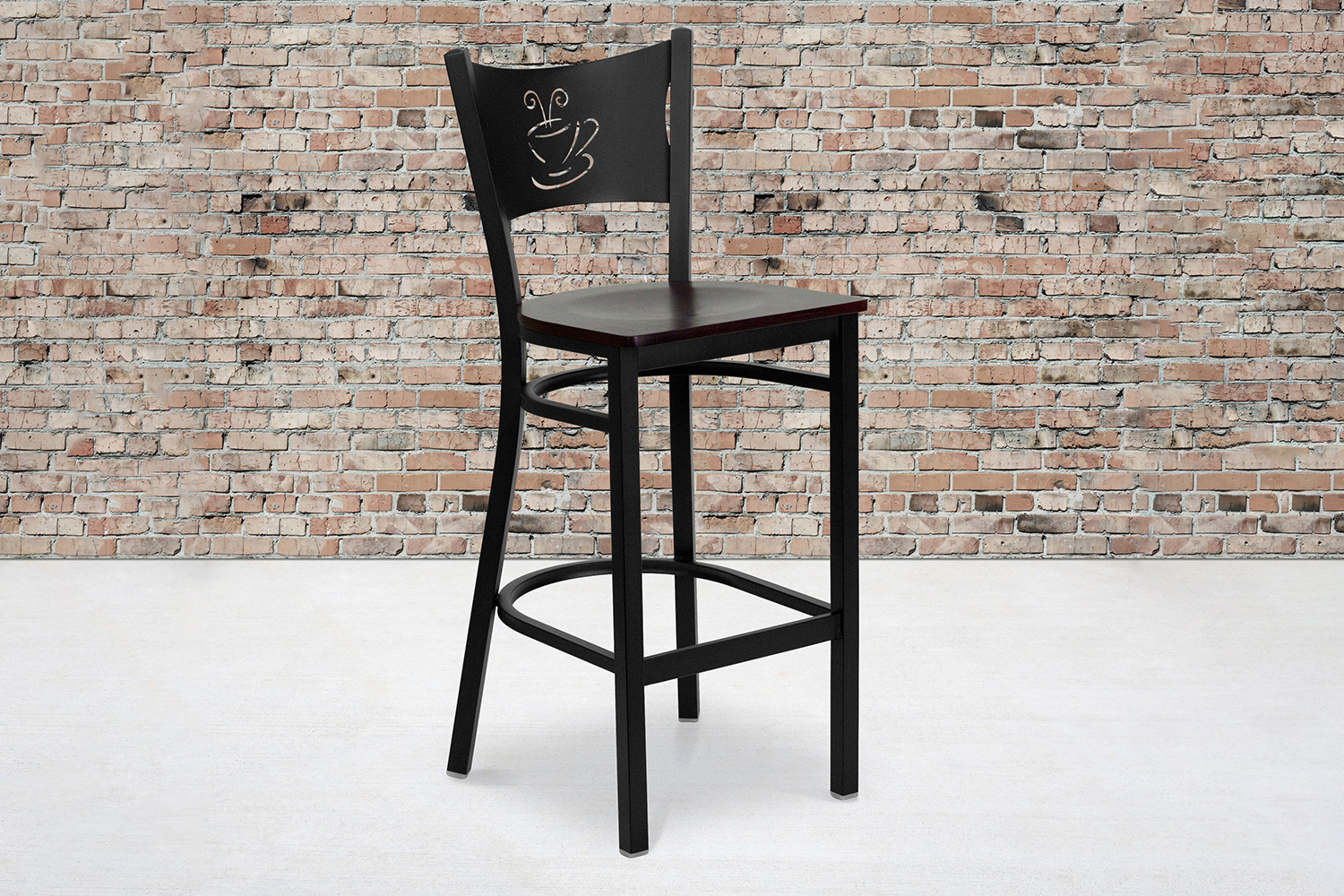 BLNK HERCULES Series Black Metal Coffee Back Restaurant Bar Stool with Wood Seat