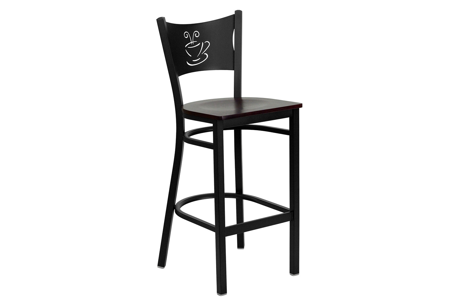 BLNK HERCULES Series Black Metal Coffee Back Restaurant Bar Stool with Wood Seat - Mahogany