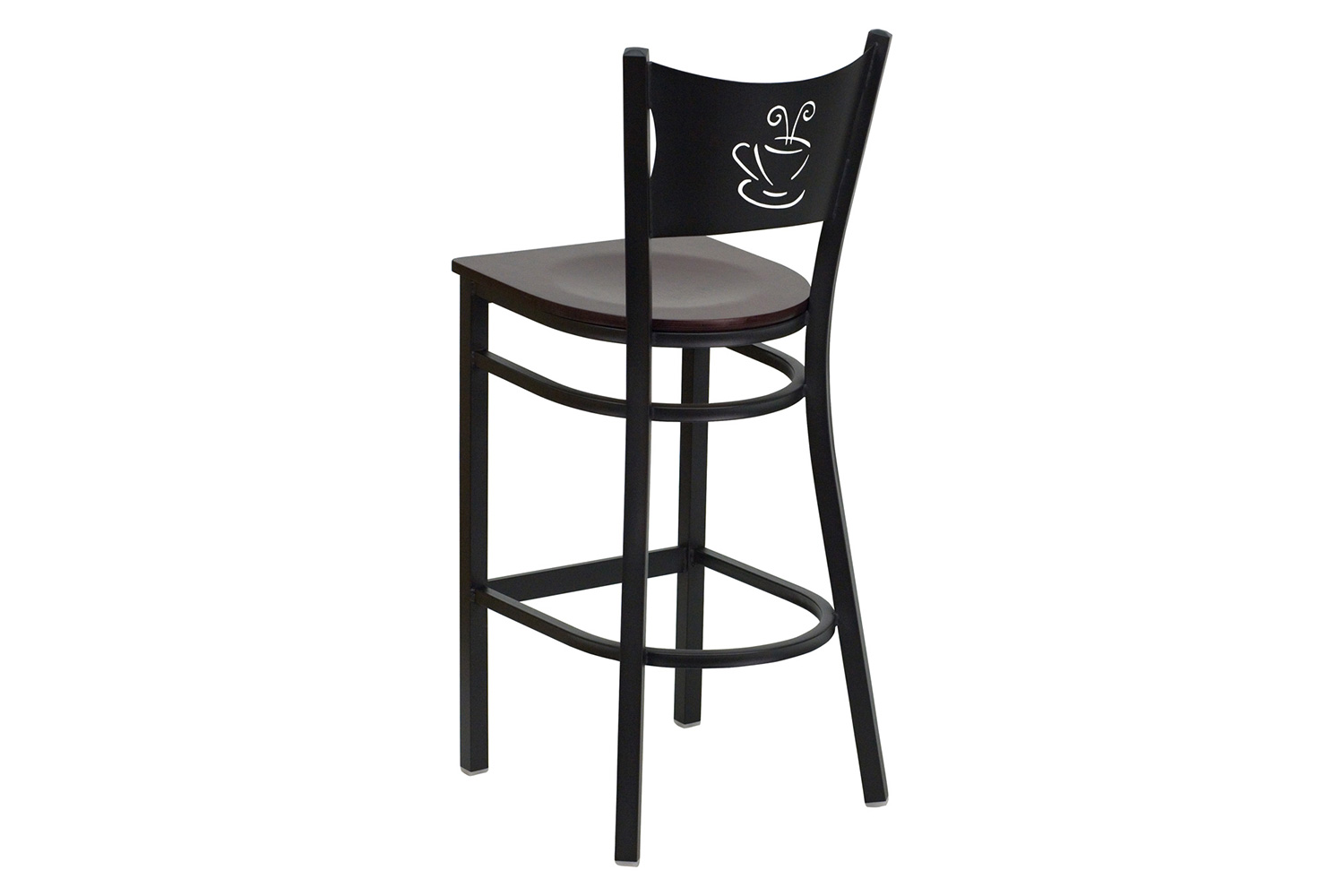 BLNK HERCULES Series Black Metal Coffee Back Restaurant Bar Stool with Wood Seat - Mahogany