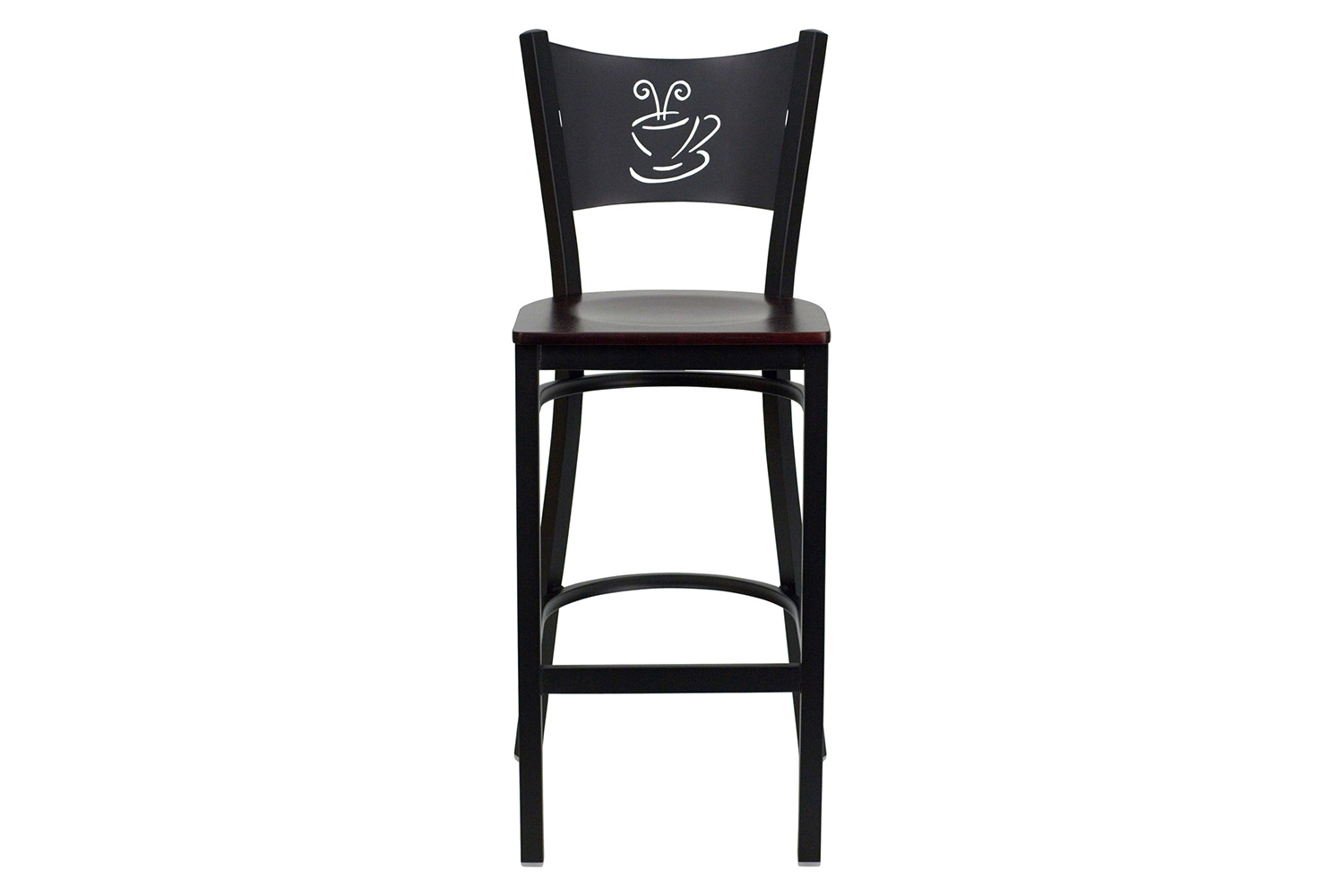 BLNK HERCULES Series Black Metal Coffee Back Restaurant Bar Stool with Wood Seat - Mahogany