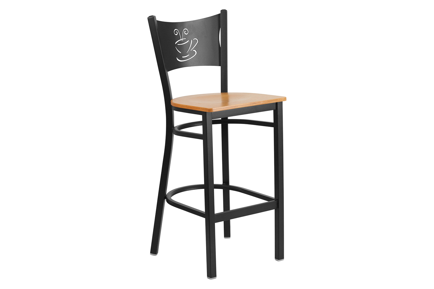 BLNK HERCULES Series Black Metal Coffee Back Restaurant Bar Stool with Wood Seat