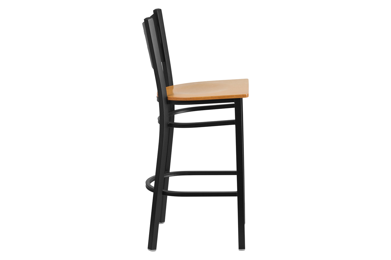 BLNK HERCULES Series Black Metal Coffee Back Restaurant Bar Stool with Wood Seat - Natural