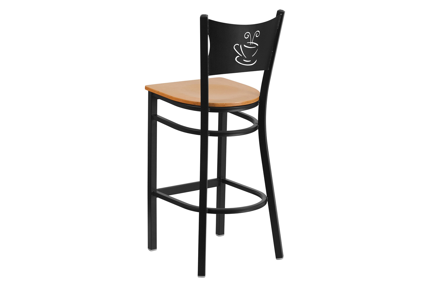 BLNK HERCULES Series Black Metal Coffee Back Restaurant Bar Stool with Wood Seat - Natural