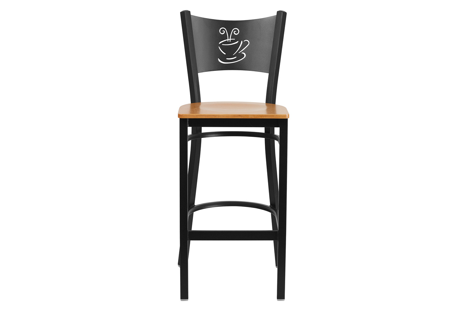 BLNK HERCULES Series Black Metal Coffee Back Restaurant Bar Stool with Wood Seat - Natural