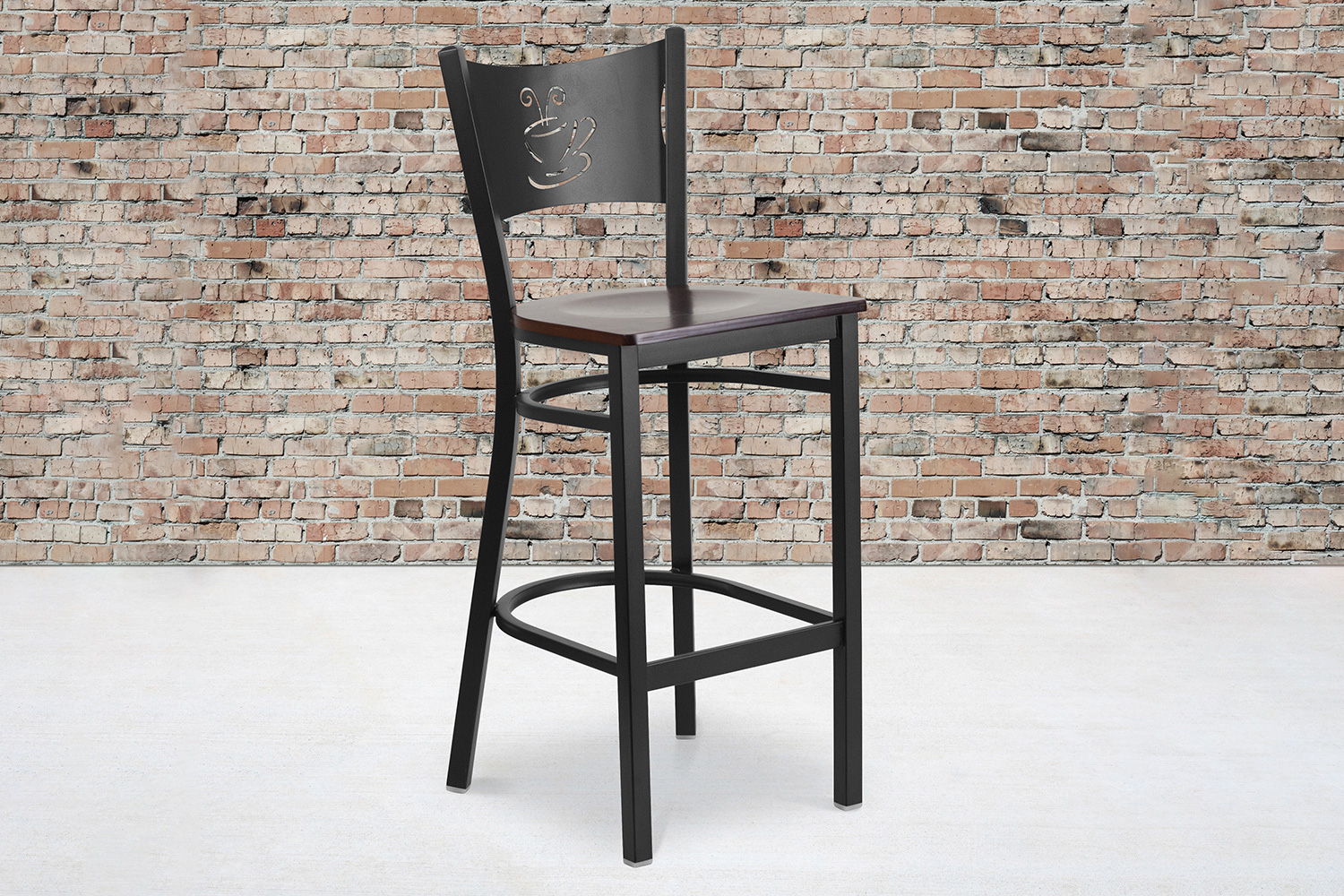 BLNK HERCULES Series Black Metal Coffee Back Restaurant Bar Stool with Wood Seat