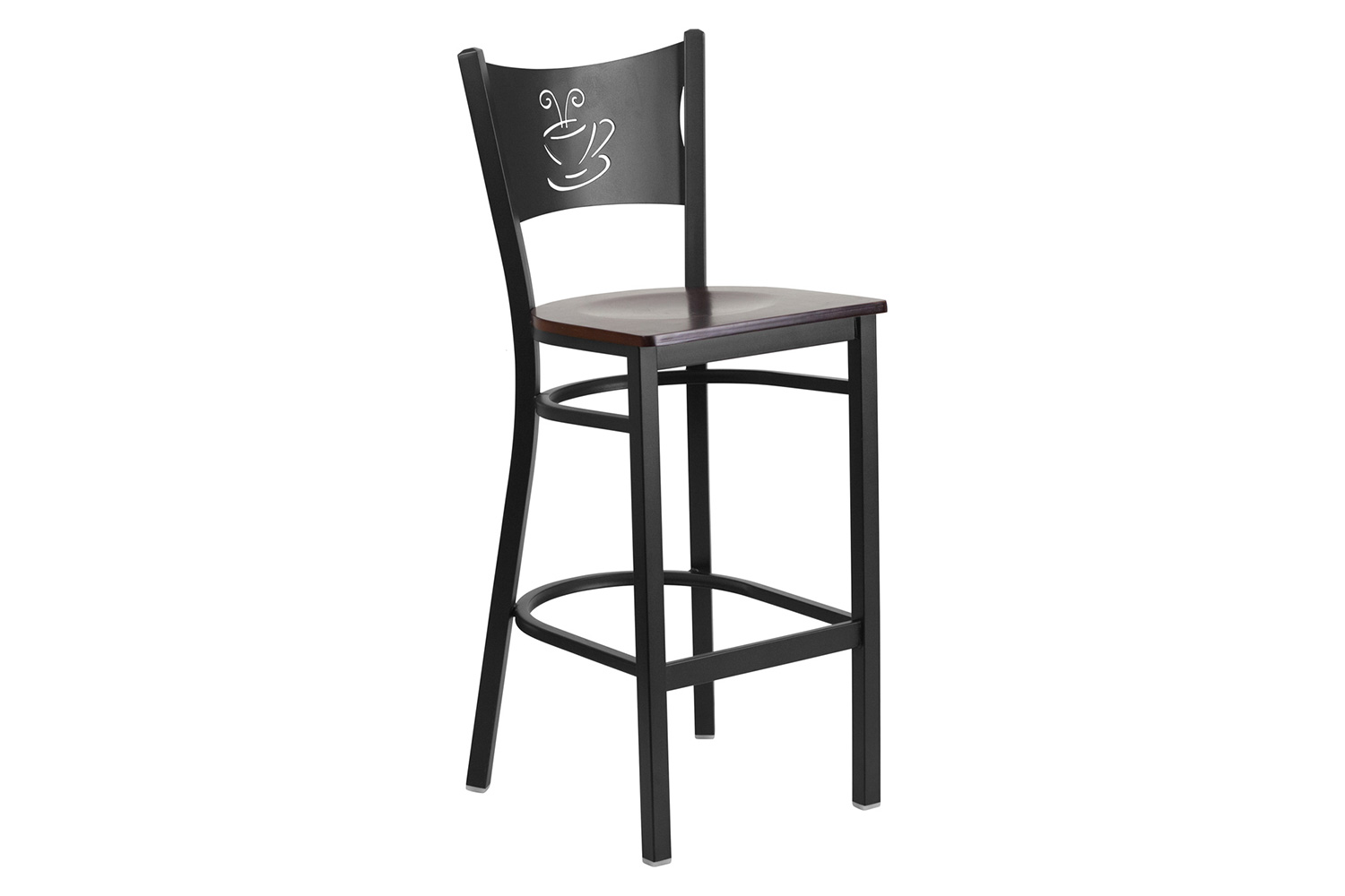 BLNK HERCULES Series Black Metal Coffee Back Restaurant Bar Stool with Wood Seat - Walnut