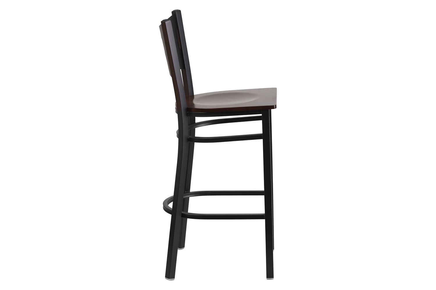 BLNK HERCULES Series Black Metal Coffee Back Restaurant Bar Stool with Wood Seat - Walnut