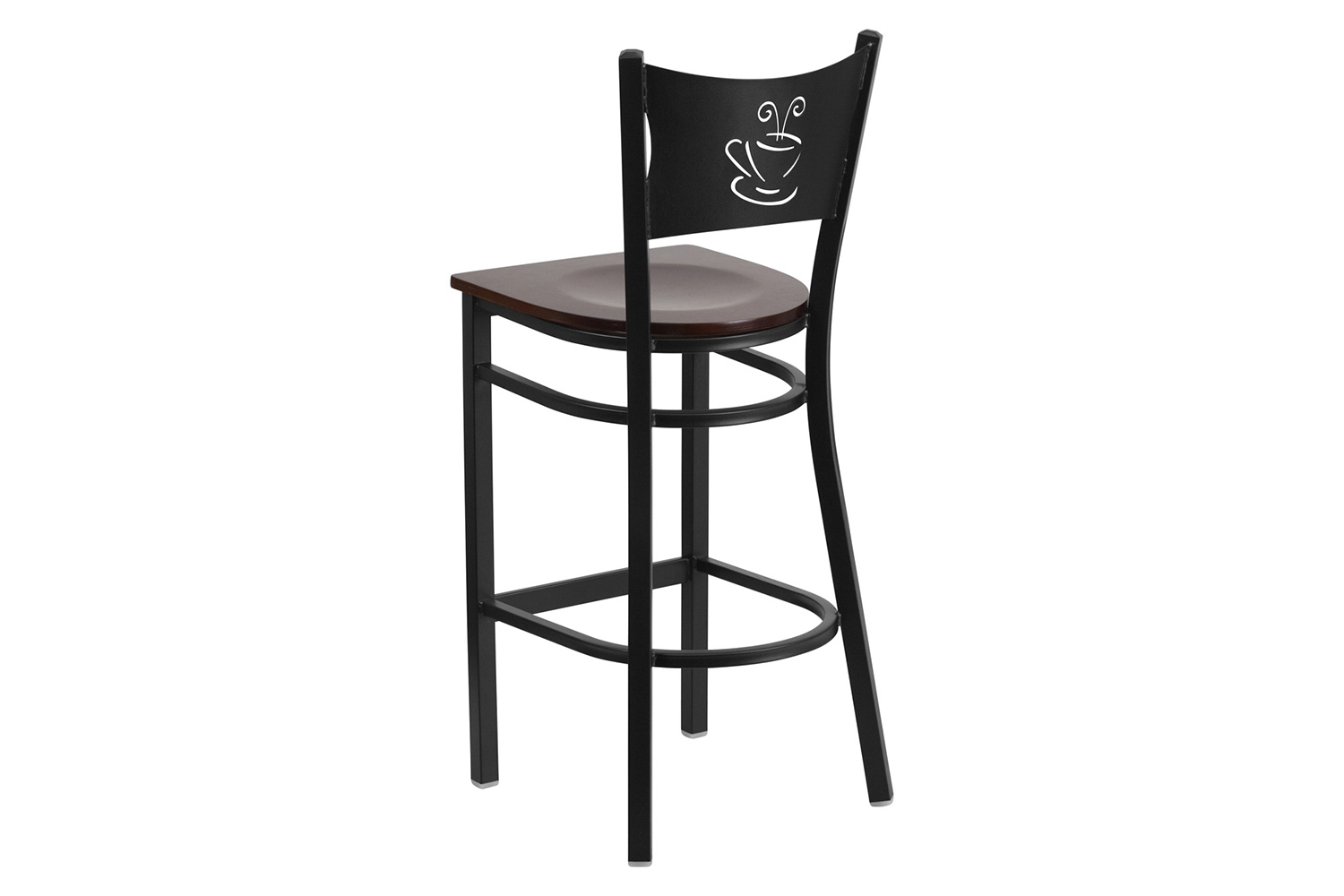 BLNK HERCULES Series Black Metal Coffee Back Restaurant Bar Stool with Wood Seat - Walnut