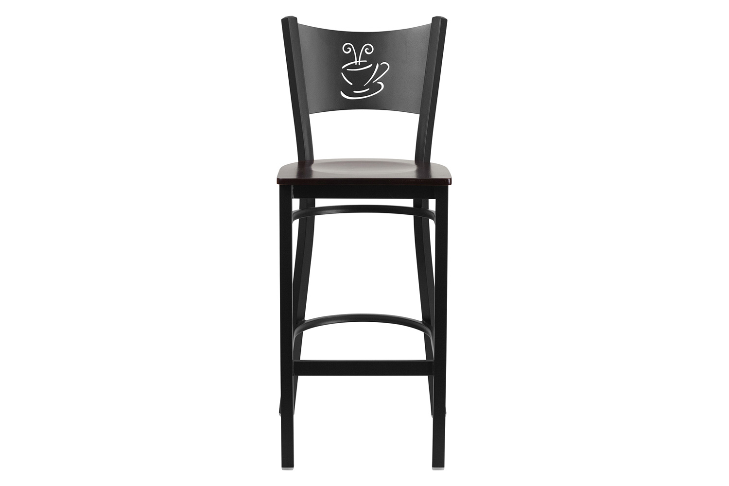 BLNK HERCULES Series Black Metal Coffee Back Restaurant Bar Stool with Wood Seat - Walnut