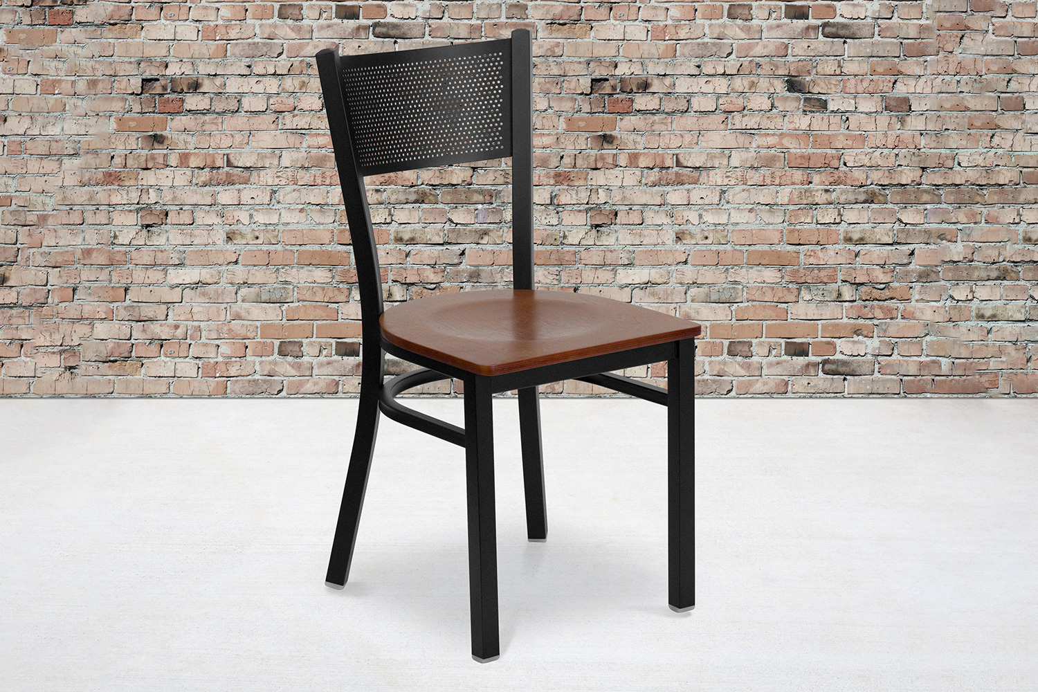 BLNK HERCULES Series Black Metal Grid Back Restaurant Chair with Wood Seat