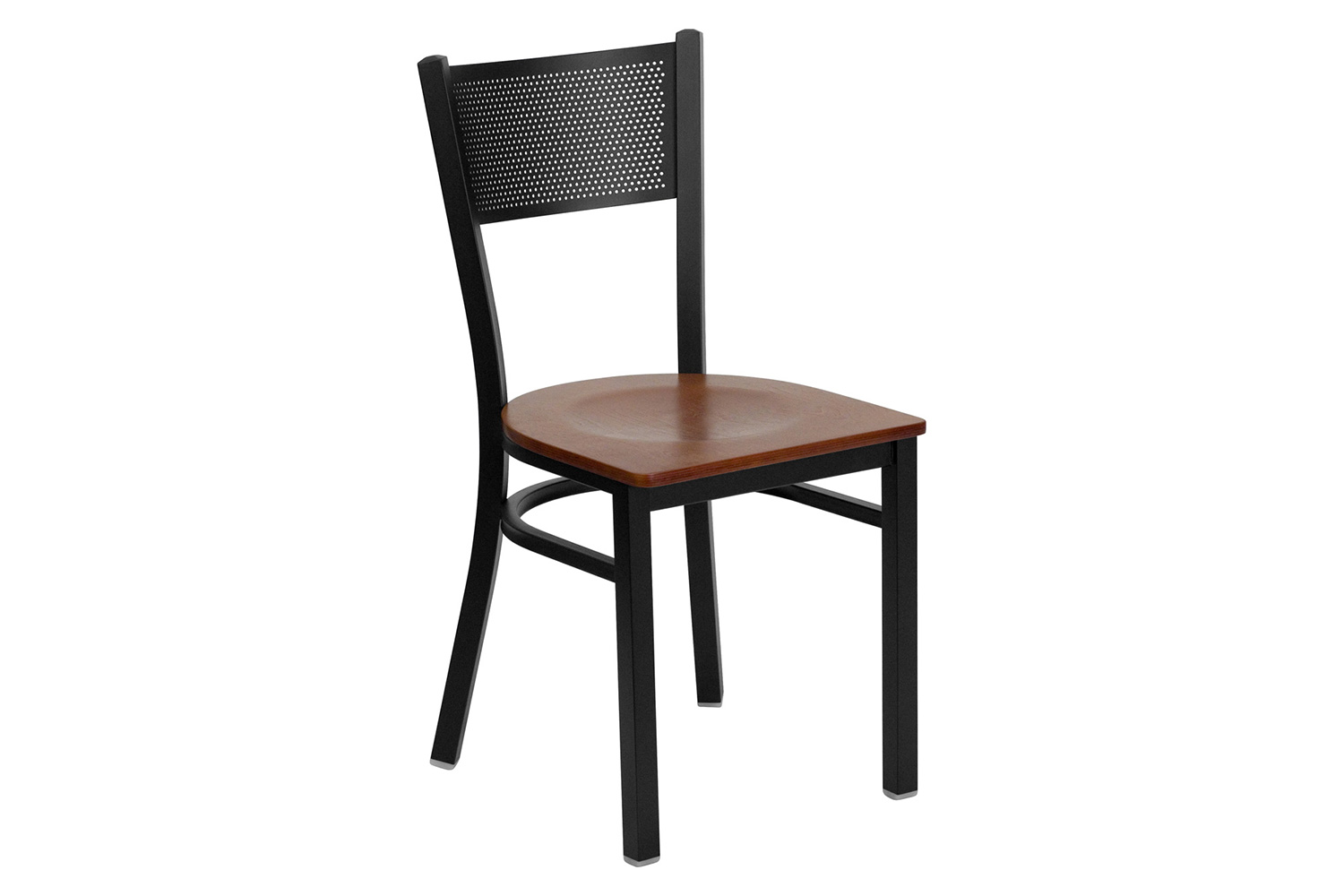 BLNK HERCULES Series Black Metal Grid Back Restaurant Chair with Wood Seat - Cherry