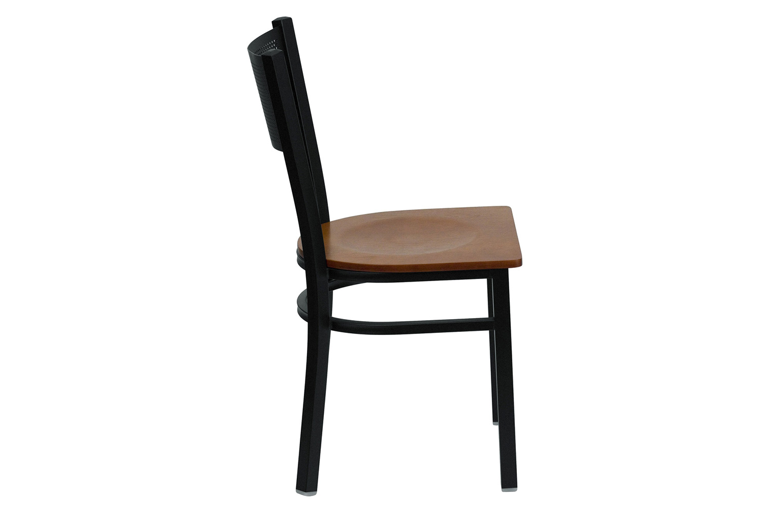 BLNK HERCULES Series Black Metal Grid Back Restaurant Chair with Wood Seat - Cherry