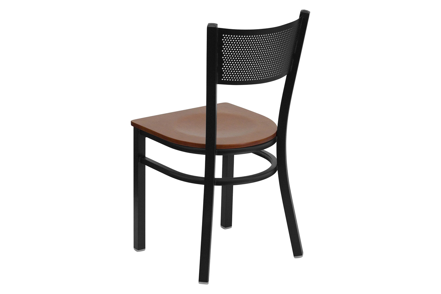 BLNK HERCULES Series Black Metal Grid Back Restaurant Chair with Wood Seat - Cherry