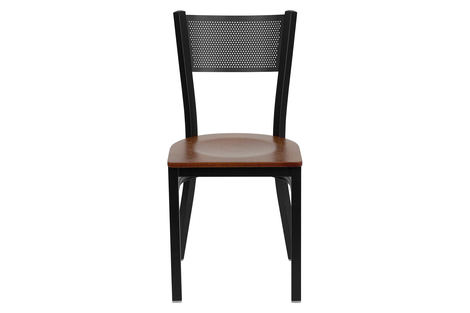 BLNK HERCULES Series Black Metal Grid Back Restaurant Chair with Wood Seat - Cherry