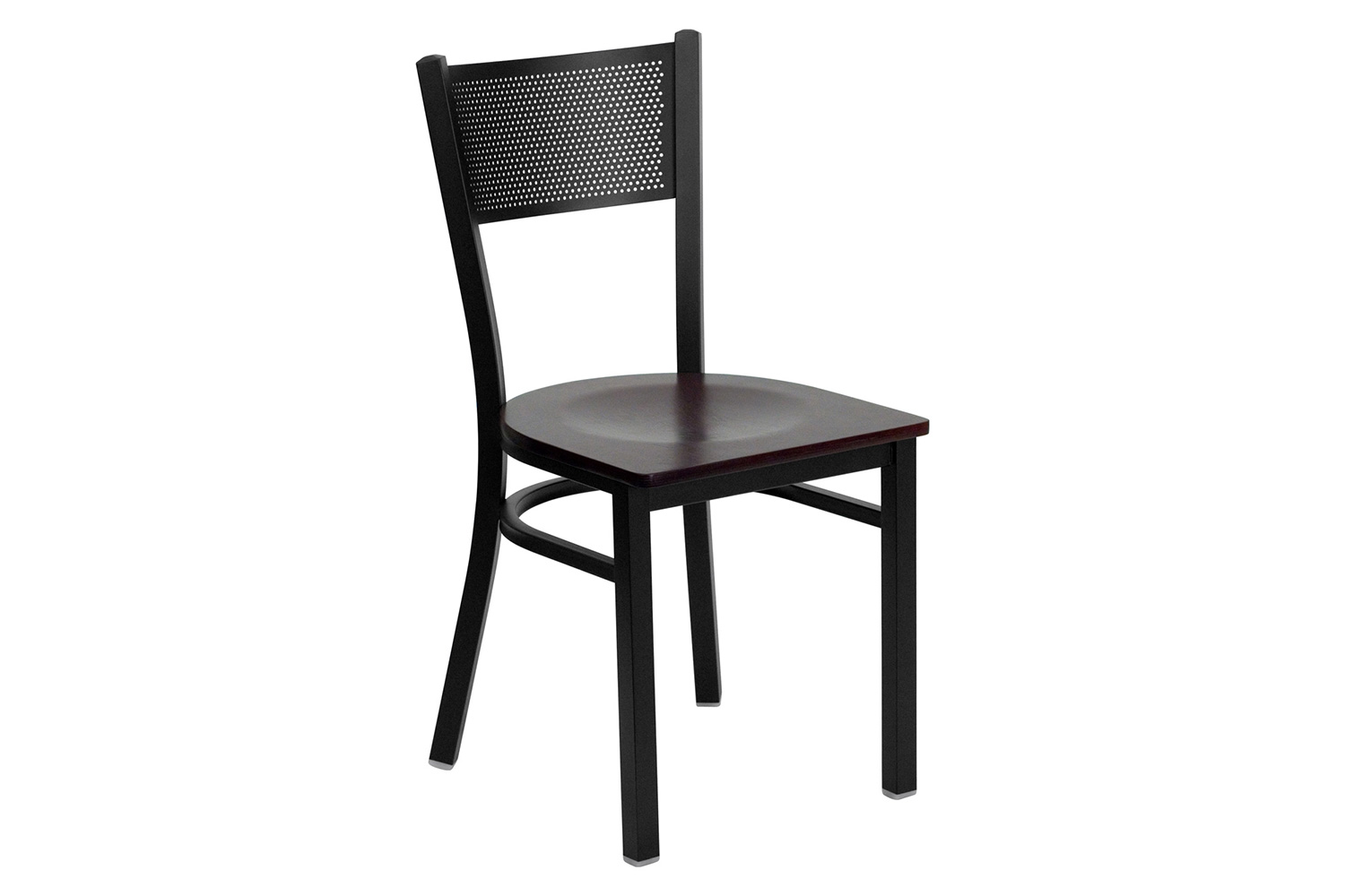 BLNK HERCULES Series Black Metal Grid Back Restaurant Chair with Wood Seat