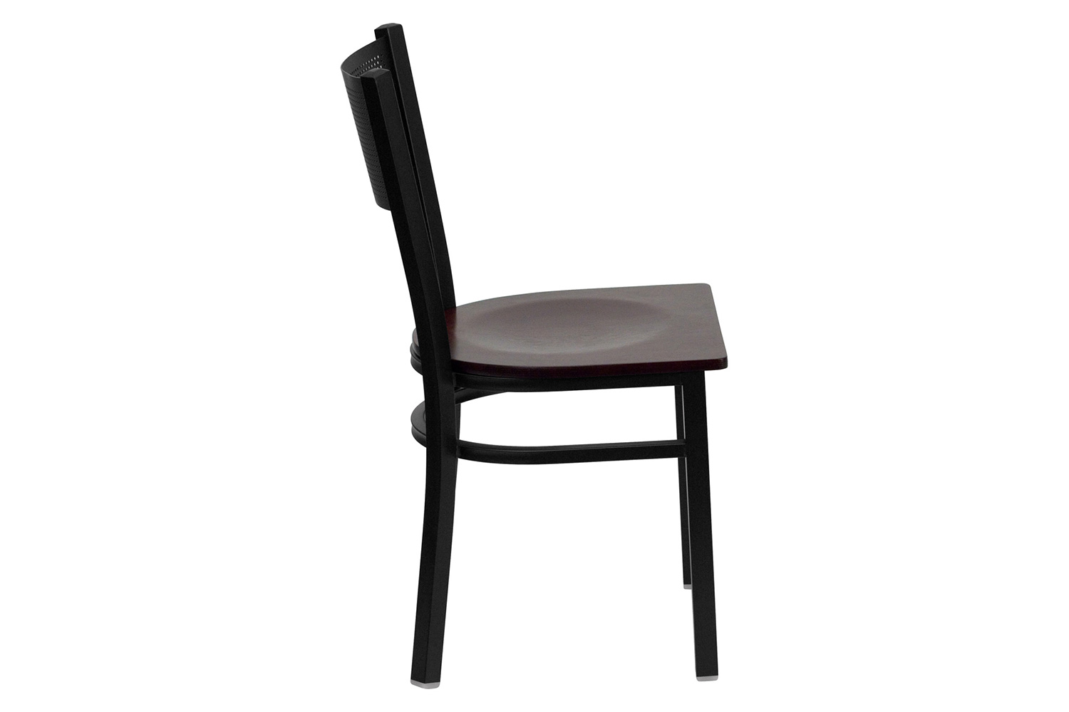 BLNK HERCULES Series Black Metal Grid Back Restaurant Chair with Wood Seat - Mahogany