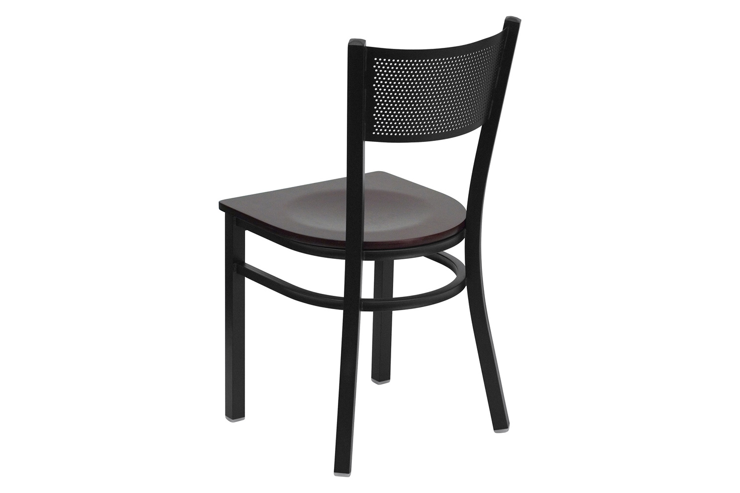 BLNK HERCULES Series Black Metal Grid Back Restaurant Chair with Wood Seat - Mahogany