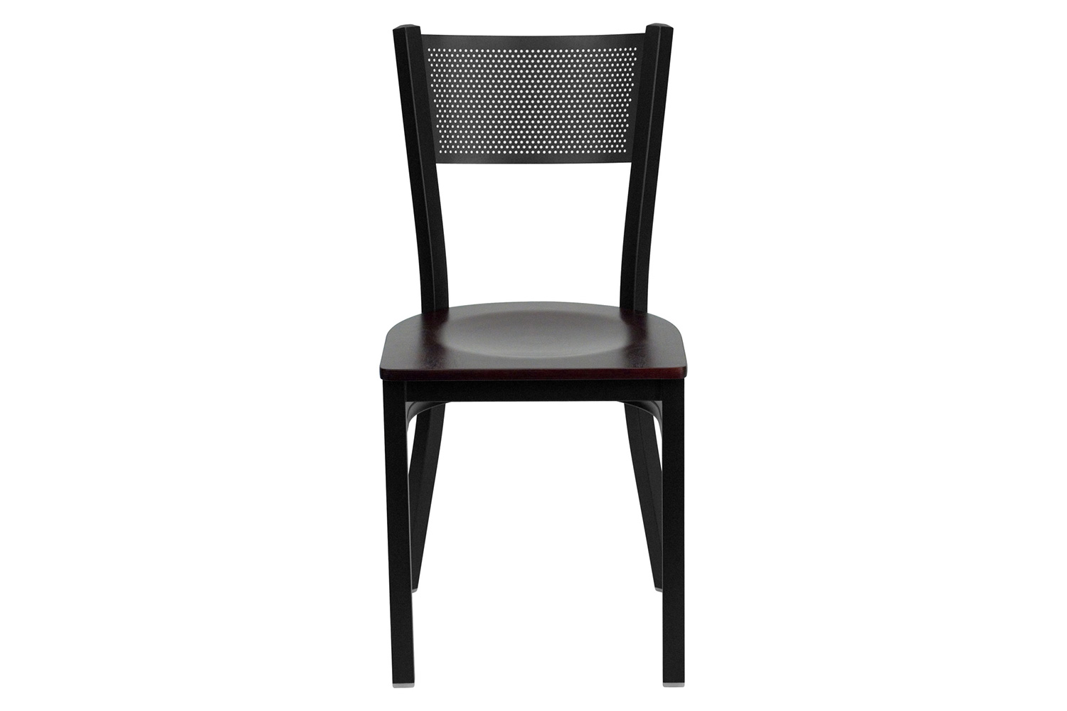 BLNK HERCULES Series Black Metal Grid Back Restaurant Chair with Wood Seat - Mahogany