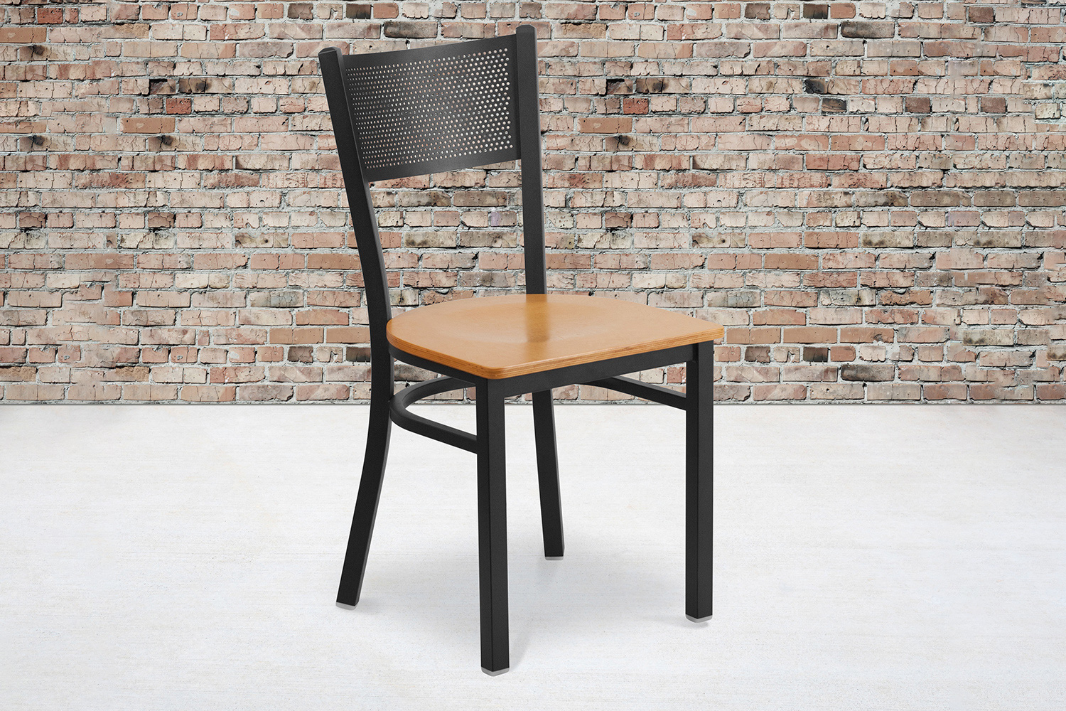 BLNK HERCULES Series Black Metal Grid Back Restaurant Chair with Wood Seat