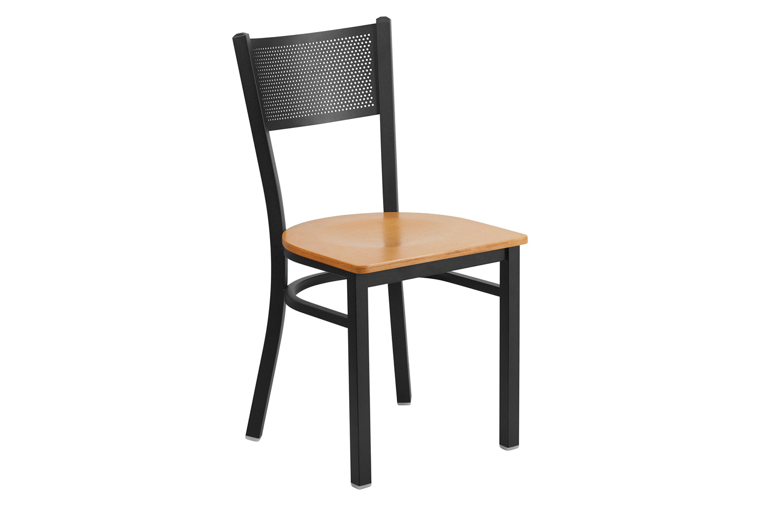 BLNK HERCULES Series Black Metal Grid Back Restaurant Chair with Wood Seat - Natural