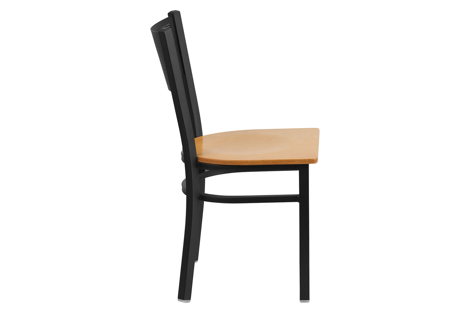 BLNK HERCULES Series Black Metal Grid Back Restaurant Chair with Wood Seat - Natural