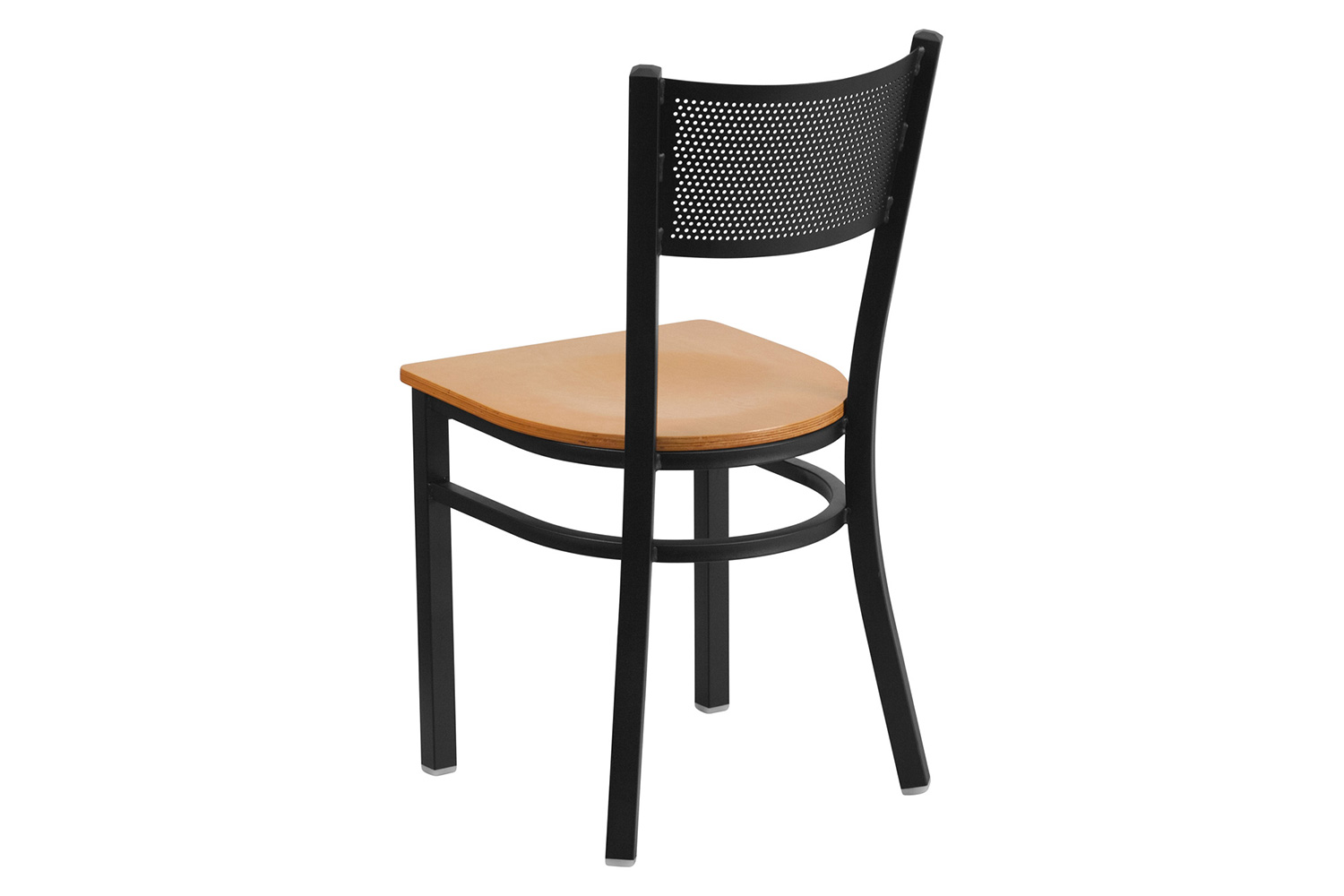 BLNK HERCULES Series Black Metal Grid Back Restaurant Chair with Wood Seat - Natural