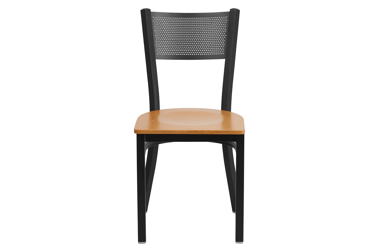 BLNK HERCULES Series Black Metal Grid Back Restaurant Chair with Wood Seat - Natural