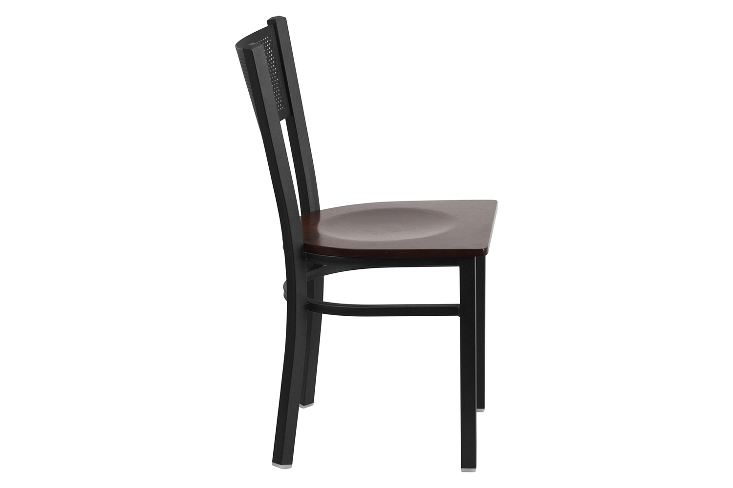 BLNK HERCULES Series Black Metal Grid Back Restaurant Chair with Wood Seat - Walnut