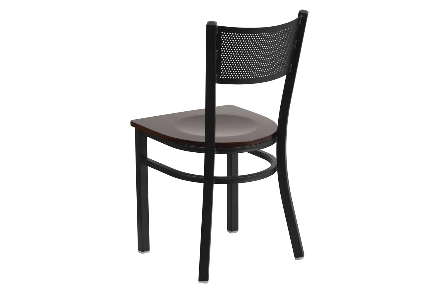 BLNK HERCULES Series Black Metal Grid Back Restaurant Chair with Wood Seat - Walnut