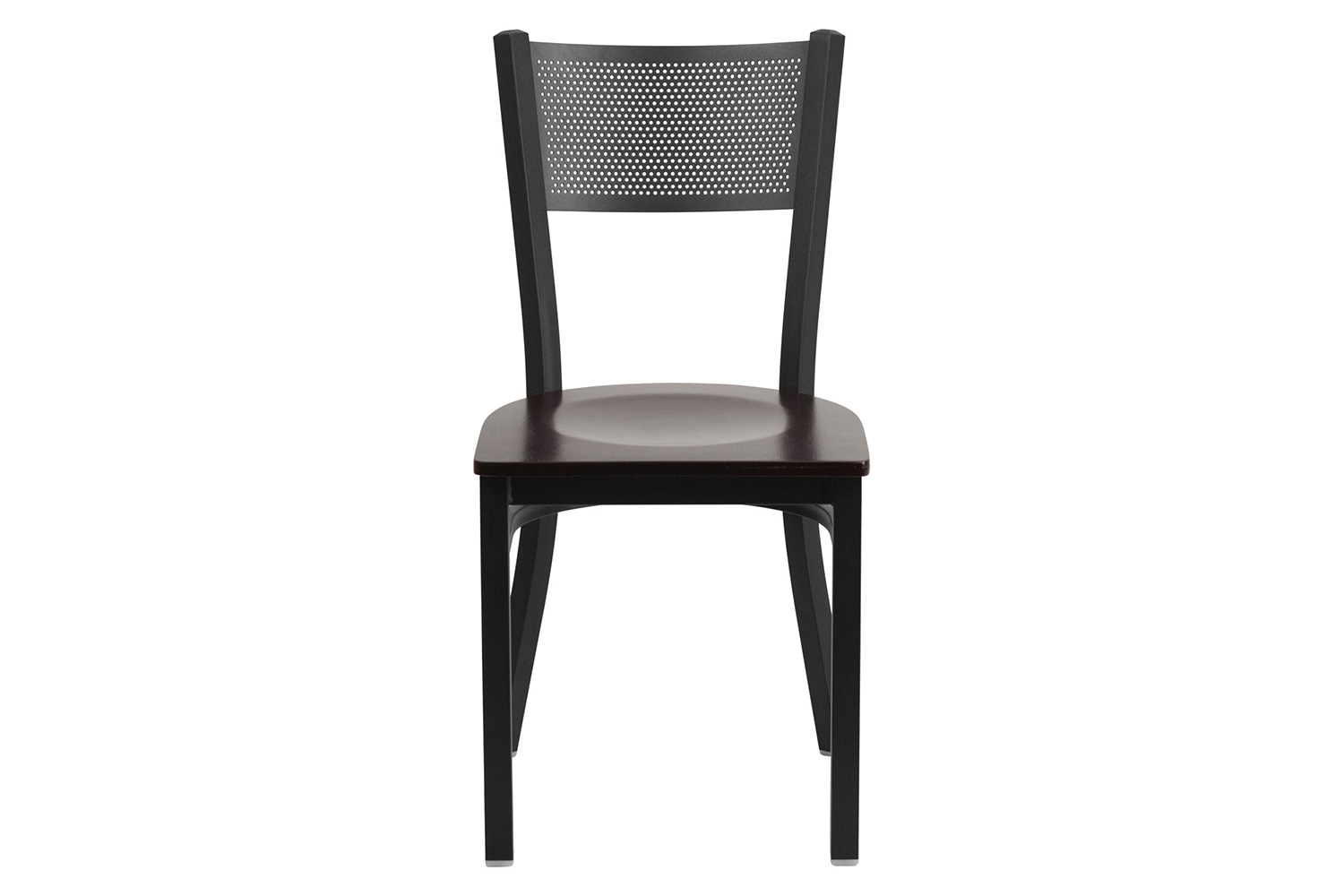 BLNK HERCULES Series Black Metal Grid Back Restaurant Chair with Wood Seat - Walnut