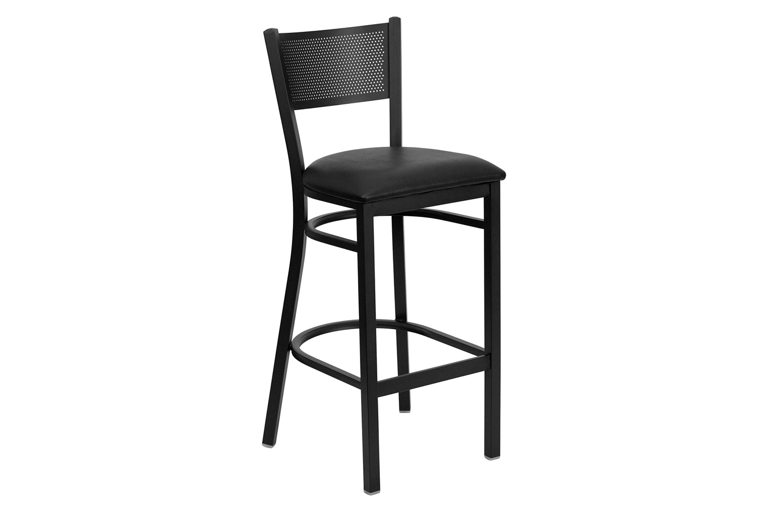 BLNK HERCULES Series Black Metal Grid Back Restaurant Bar Stool with Vinyl Seat - Black