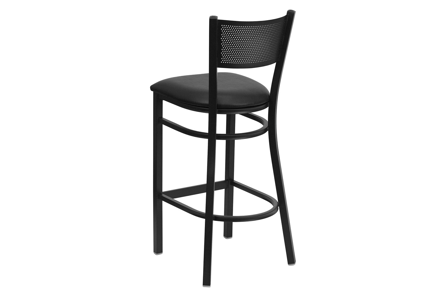 BLNK HERCULES Series Black Metal Grid Back Restaurant Bar Stool with Vinyl Seat - Black